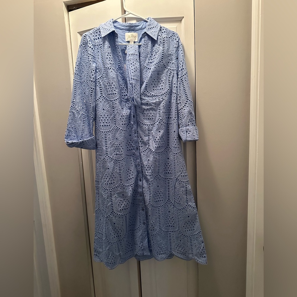 NWT LILLY PULITZER EIRA MIDI SHIRTDRESS SIZE 6 JACARANDA BLUE PINEAPPLE TILE EYE - Picture 2 of 15